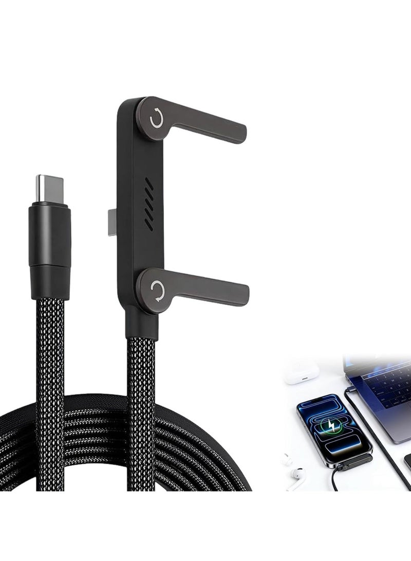 BASEMO Invisible Holder Charger Cable with Stand,Type-C to Type-C,240W PD Fast Charging Cable with 360° Adjustable Metal Stand,2 in 1 Invisible Holder Charger Cable with Stand for Desk, Gaming (1PC) - Image 1